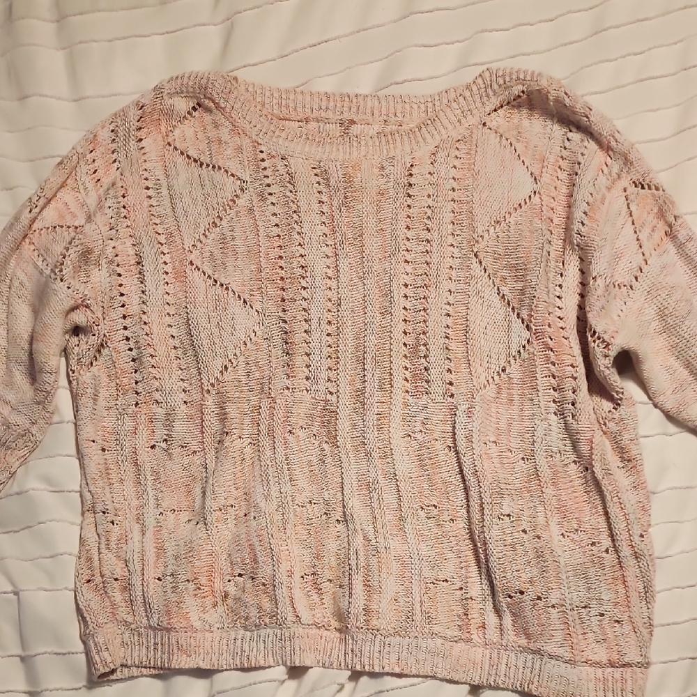 Vintage Cotton Knit Pink And White Sweater